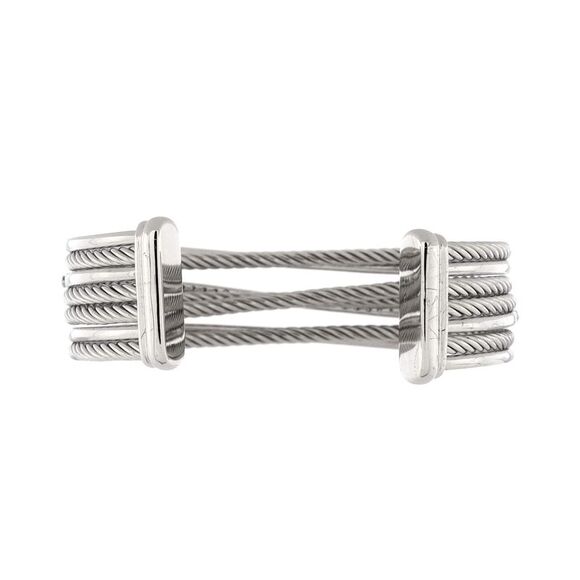 David Yurman Three Row Crossover Cuff Bracelet Sterling Silver with Diamonds 23m - Picture 2 of 3
